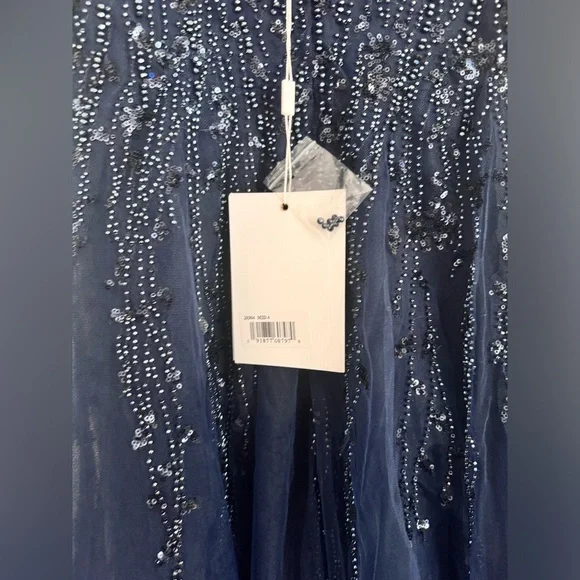 NEW MAC DUGGAL Embellished Flutter Sleeve Tea-Length Dress Midnight Navy 20304 - Picture 8 of 9